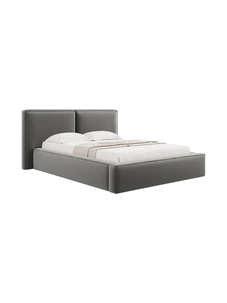 Design Polsterbett „Jodie“ mit Ablagefach - Samtbezug Hellgrau Chosen by Bloomingloft