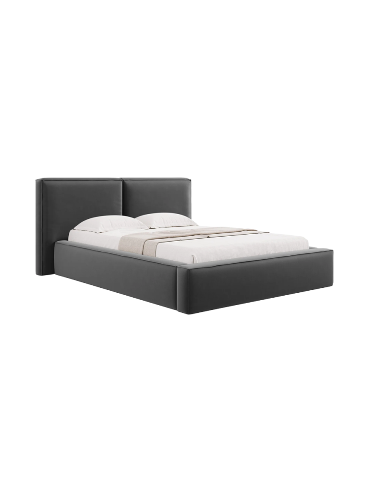 Design Polsterbett „Jodie“ mit Ablagefach - Samtbezug Grau Chosen by Bloomingloft