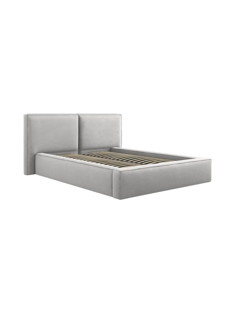 Design Polsterbett „Jodie“ mit Ablagefach - Strukturstoff Hellgrau Chosen by Bloomingloft