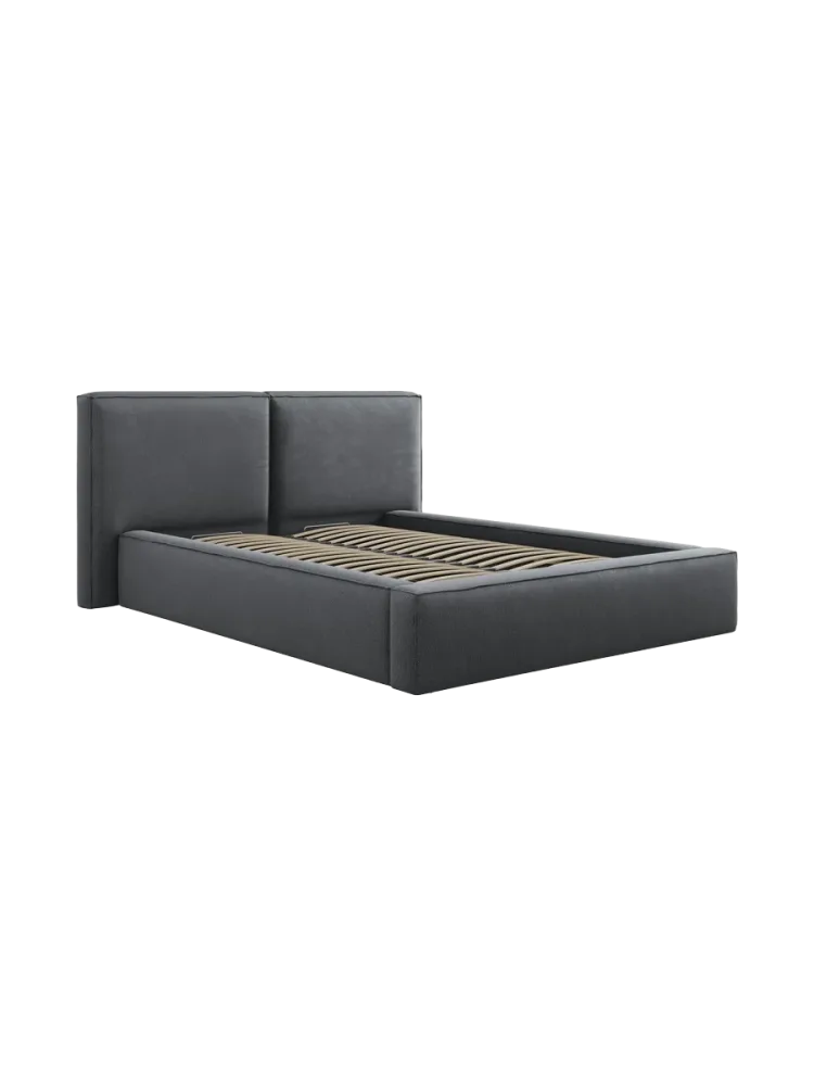 Design Polsterbett „Jodie“ mit Ablagefach - Strukturstoff Dunkelgrau Chosen by Bloomingloft