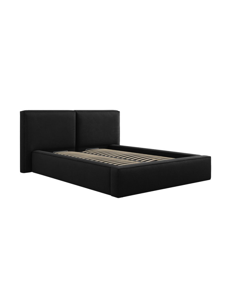 Design Polsterbett „Jodie“ mit Ablagefach - Strukturstoff Schwarz Chosen by Bloomingloft
