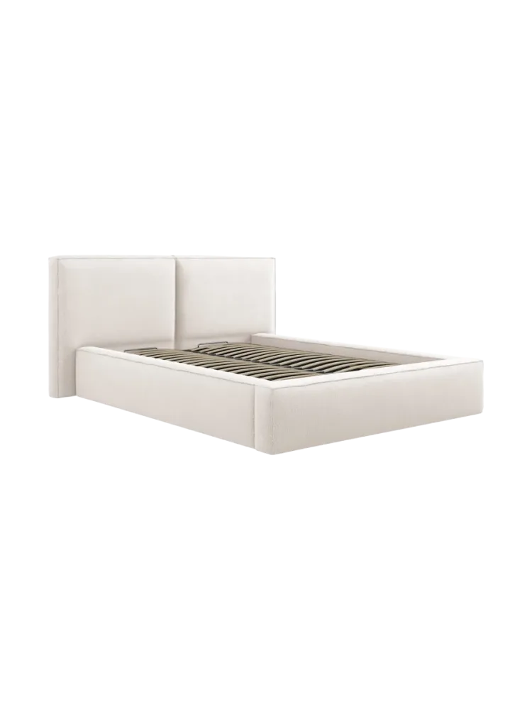Design Polsterbett „Jodie“ mit Ablagefach - Strukturstoff Light Beige Chosen by Bloomingloft