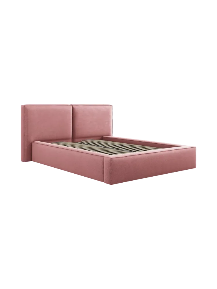 Design Polsterbett „Jodie“ mit Ablagefach - Strukturstoff Rosa Chosen by Bloomingloft