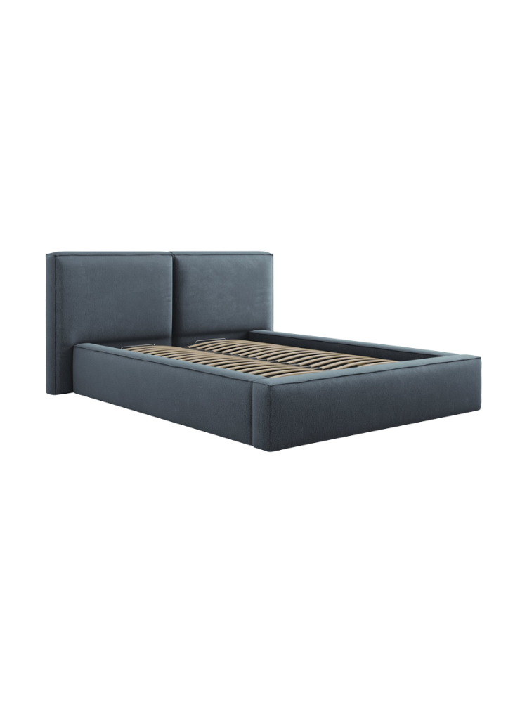 Design Polsterbett „Jodie“ mit Ablagefach - Strukturstoff Blau Chosen by Bloomingloft