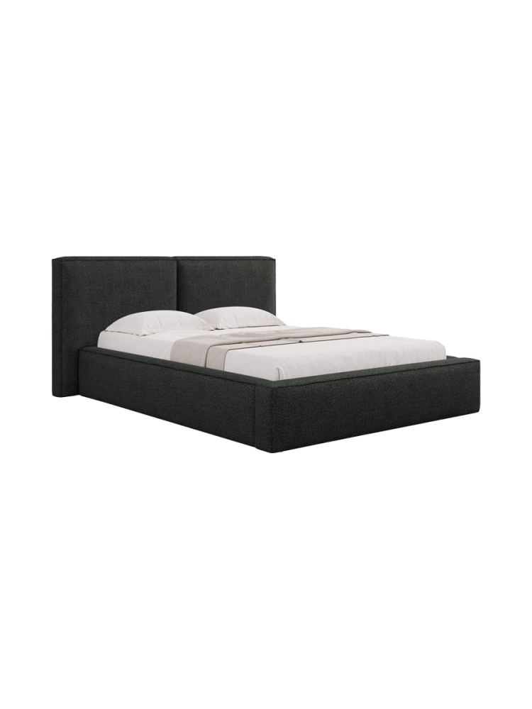Design Polsterbett „Jodie“ mit Ablagefach - Bouclé Schwarz Chosen by Bloomingloft