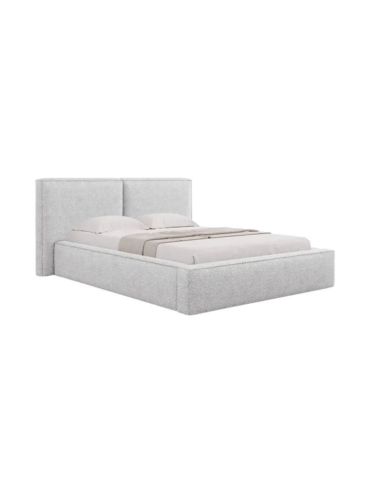 Design Polsterbett „Jodie“ mit Ablagefach - Bouclé Hellgrau Chosen by Bloomingloft