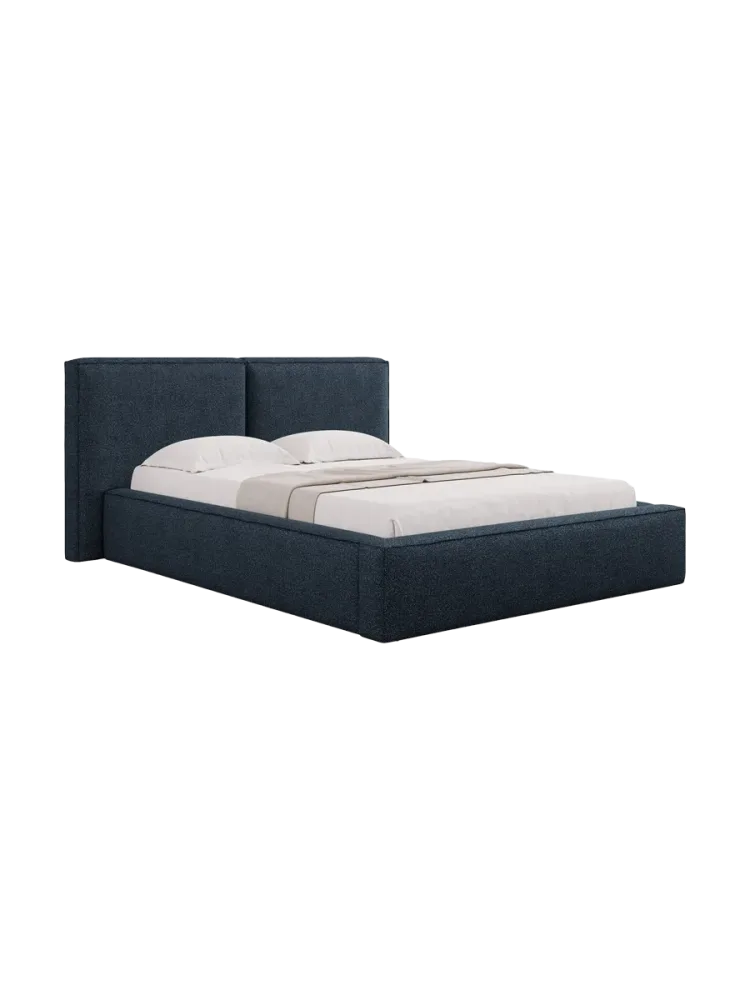 Design Polsterbett „Jodie“ mit Ablagefach - Bouclé Dunkelblau Chosen by Bloomingloft