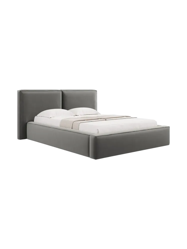 Design Polsterbett „Jodie“ mit Ablagefach - Samtbezug Hellgrau Chosen by Bloomingloft
