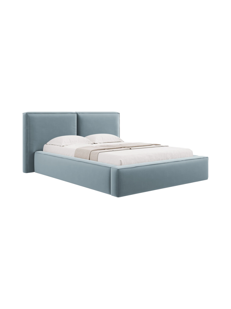 Design Polsterbett „Jodie“ mit Ablagefach - Samtbezug Hellblau Chosen by Bloomingloft