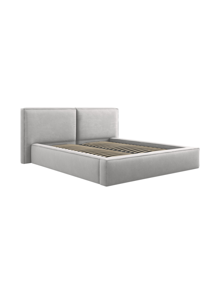 Design Polsterbett „Jodie“ mit Ablagefach - Strukturstoff Hellgrau Chosen by Bloomingloft