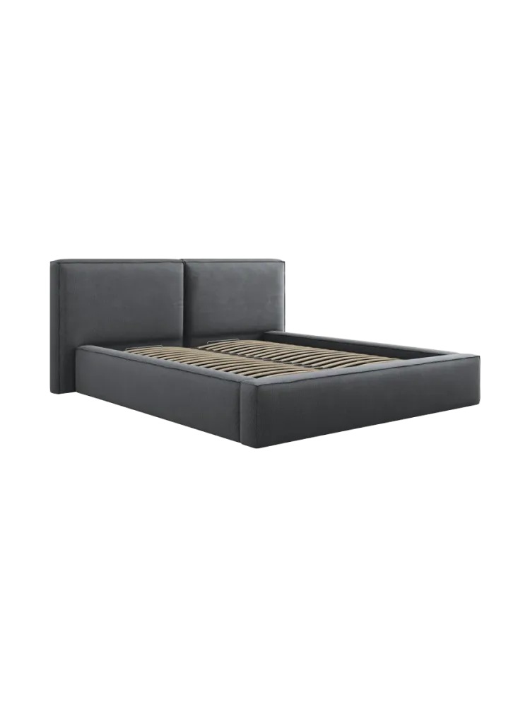 Design Polsterbett „Jodie“ mit Ablagefach - Strukturstoff Dunkelgrau Chosen by Bloomingloft