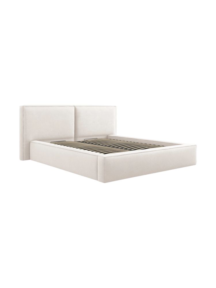 Design Polsterbett „Jodie“ mit Ablagefach - Strukturstoff Light Beige Chosen by Bloomingloft