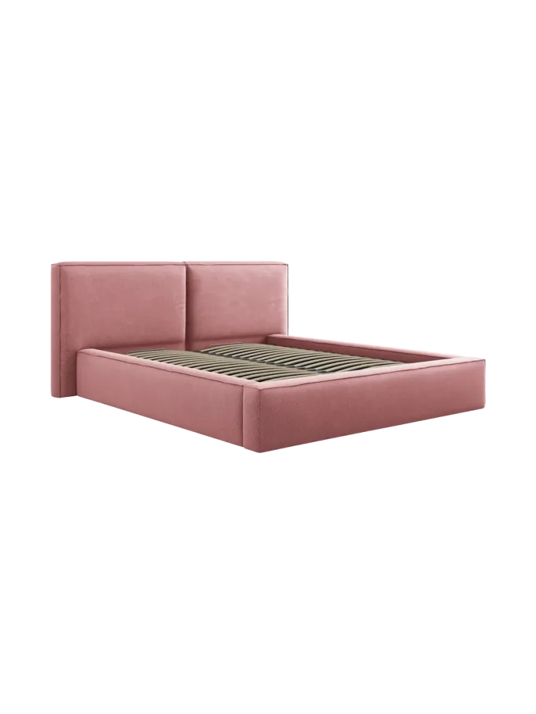 Design Polsterbett „Jodie“ mit Ablagefach - Strukturstoff Rosa Chosen by Bloomingloft