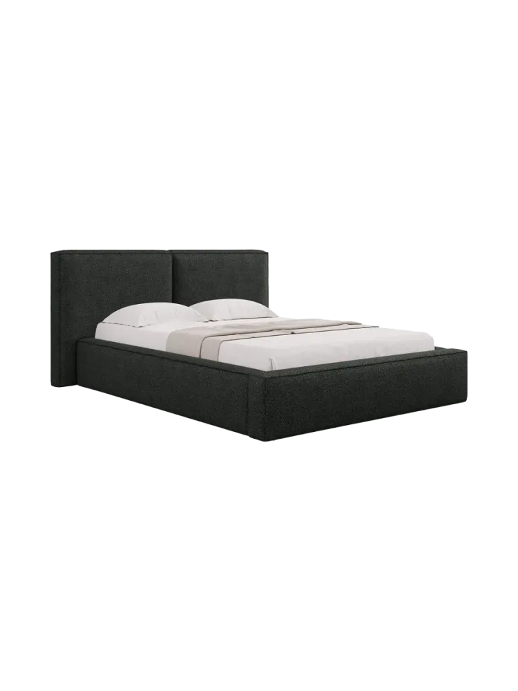 Design Polsterbett „Jodie“ mit Ablagefach - Bouclé Schwarz Chosen by Bloomingloft
