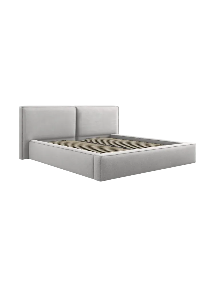 Design Polsterbett „Jodie“ mit Ablagefach - Strukturstoff Hellgrau Chosen by Bloomingloft