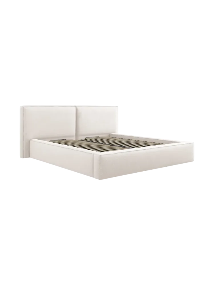 Design Polsterbett „Jodie“ mit Ablagefach - Strukturstoff Light Beige Chosen by Bloomingloft