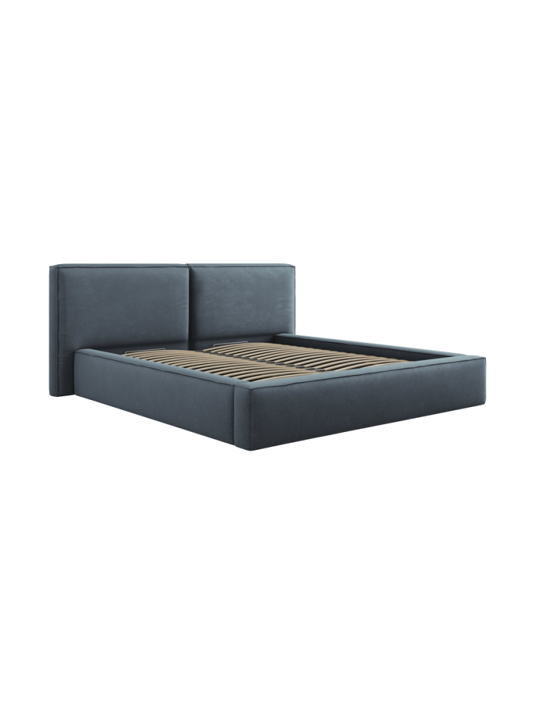 Design Polsterbett „Jodie“ mit Ablagefach - Strukturstoff Blau Chosen by Bloomingloft