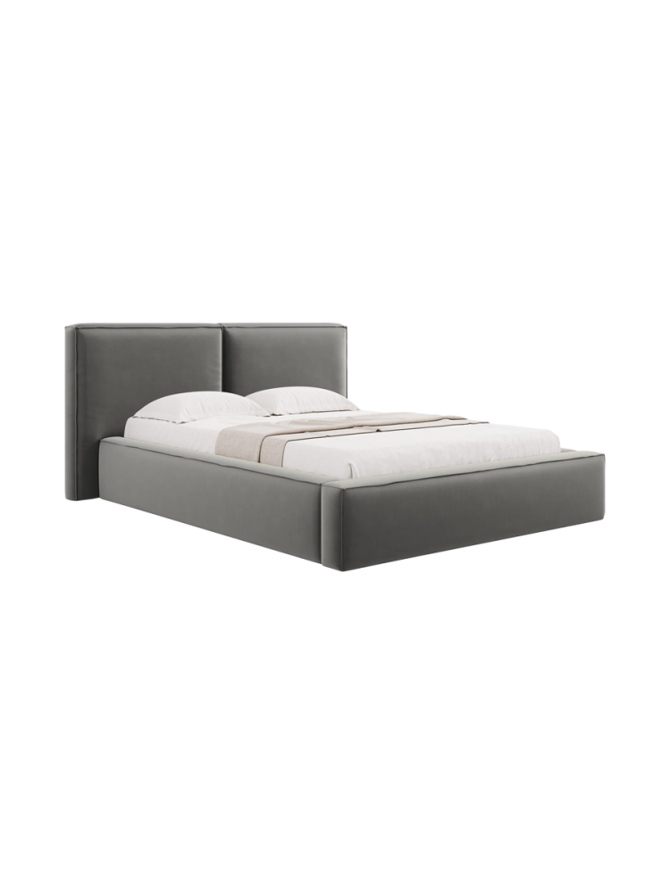 Design Polsterbett „Jodie“ mit Ablagefach - Samtbezug Hellgrau Chosen by Bloomingloft