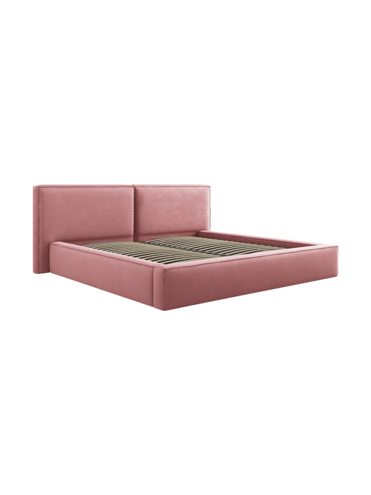 Design Polsterbett „Jodie“ mit Ablagefach - Strukturstoff Rosa Chosen by Bloomingloft