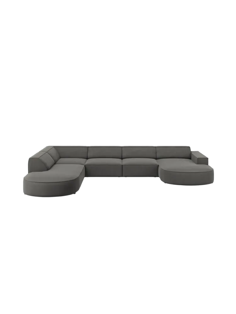 Grosses 7-Sitzer Design Panoramasofa „Jodie II“ mit lange Seite links - Samtbezug Chosen by Bloomingloft