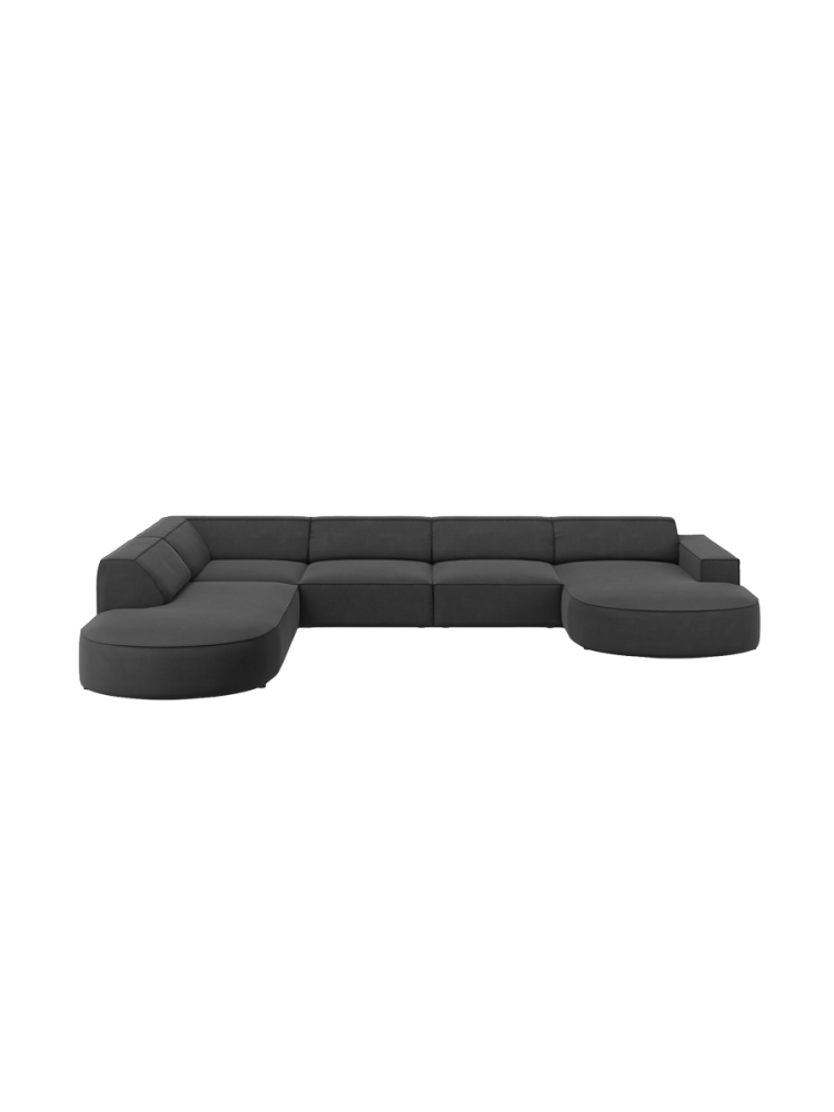 Grosses 7-Sitzer Design Panoramasofa „Jodie II“ mit lange Seite links - Samtbezug Chosen by Bloomingloft