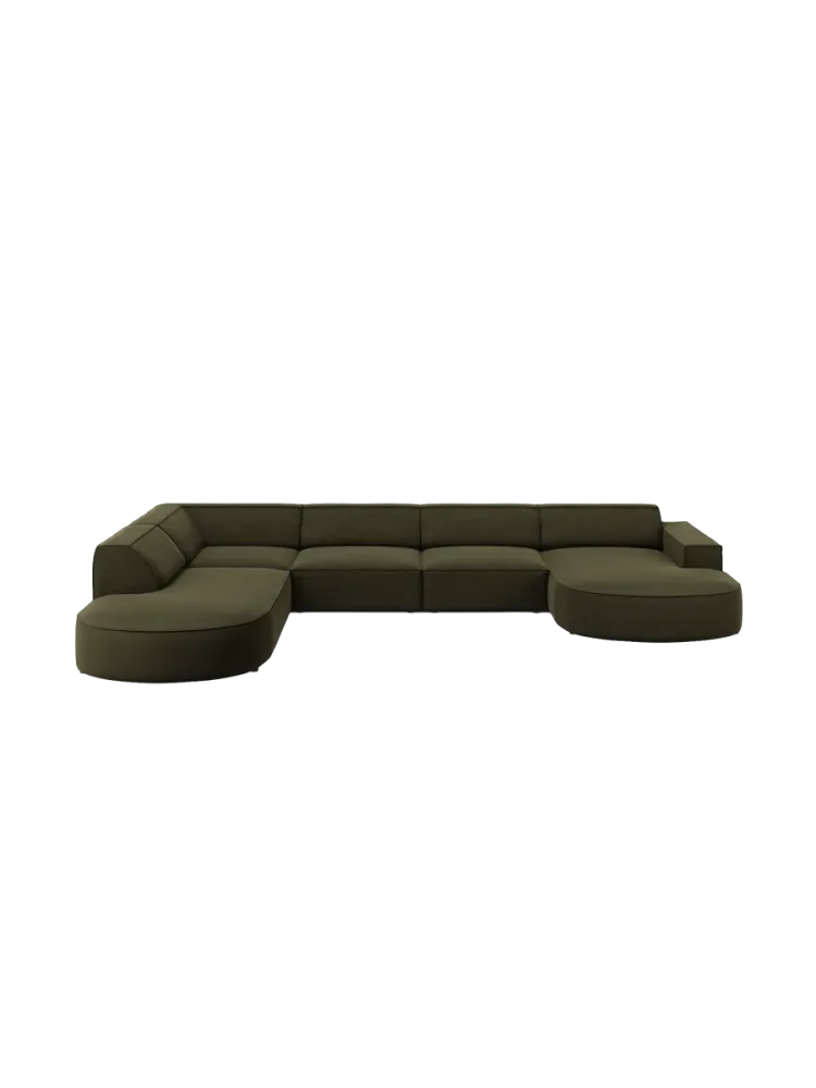 Grosses 7-Sitzer Design Panoramasofa „Jodie II“ mit lange Seite links - Samtbezug Chosen by Bloomingloft