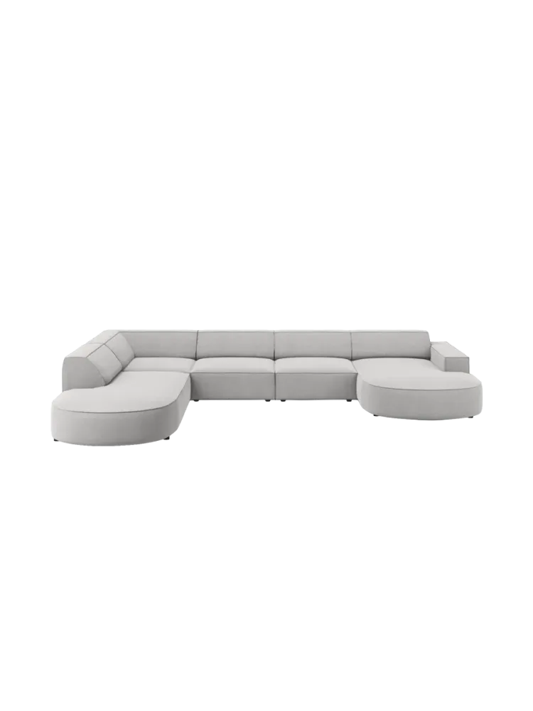 Grosses 7-Sitzer Design Panoramasofa „Jodie II“ mit lange Seite links - Strukturstoff Chosen by Bloomingloft