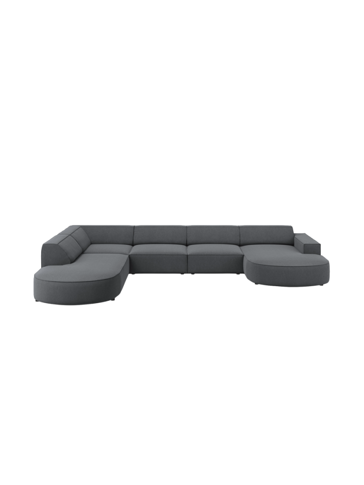 Grosses 7-Sitzer Design Panoramasofa „Jodie II“ mit lange Seite links - Strukturstoff Chosen by Bloomingloft