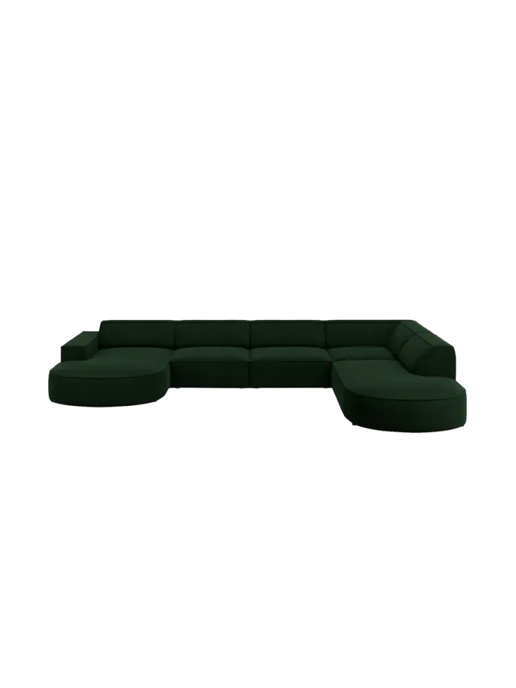 Grosses 7-Sitzer Design Panoramasofa „Jodie II“ mit lange Seite rechts - Samtbezug Chosen by Bloomingloft
