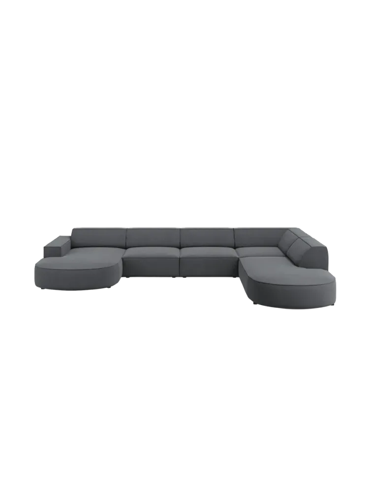 Grosses 7-Sitzer Design Panoramasofa „Jodie II“ mit lange Seite rechts - Strukturstoff Chosen by Bloomingloft