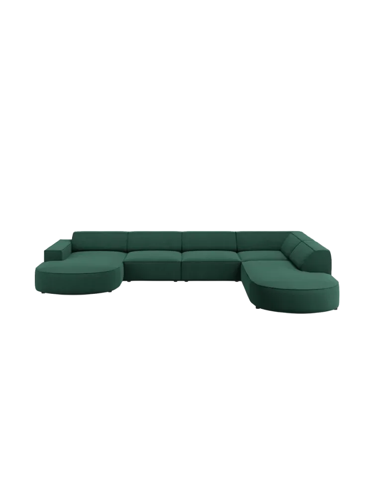 Grosses 7-Sitzer Design Panoramasofa „Jodie II“ mit lange Seite rechts - Strukturstoff Chosen by Bloomingloft