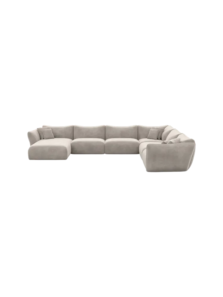 7-Sitzer Design Panorama-Sofa „Monaco XXL“ mit Samtbezug Samtbezug Sand BLOOMINGLOFT Collection
