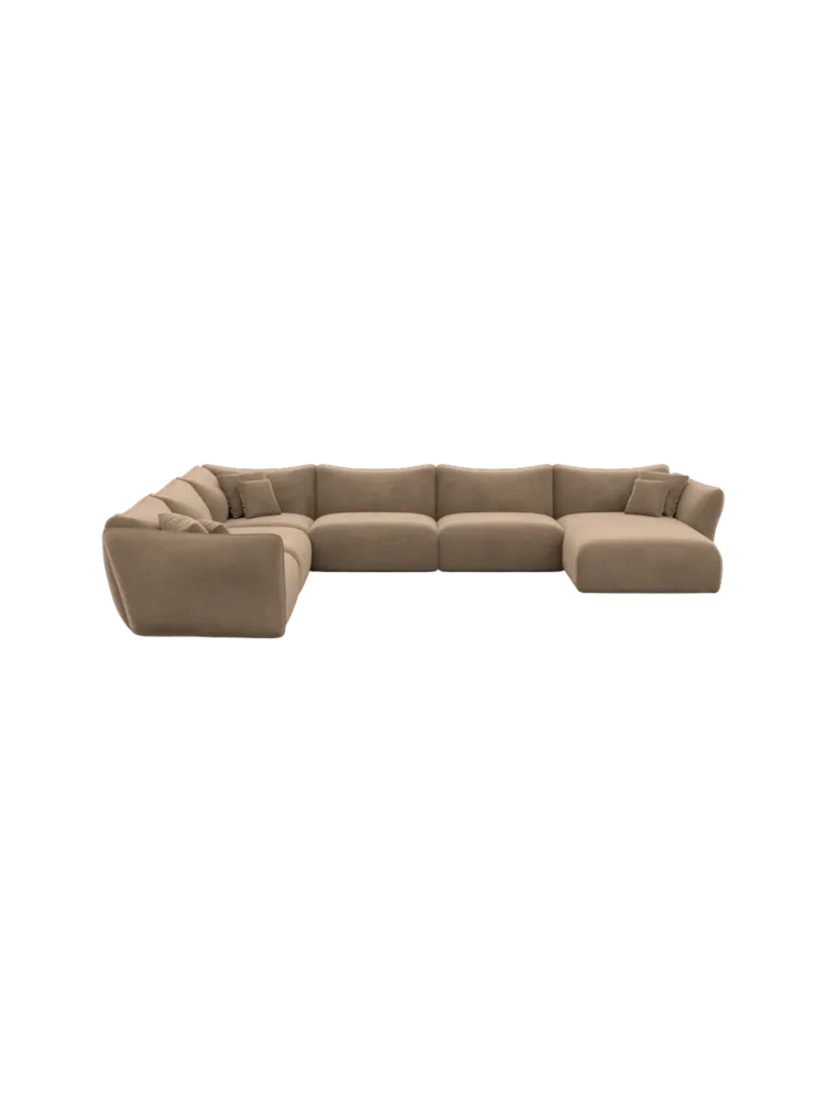 7-Sitzer Design Panorama-Sofa „Monaco XXL“ mit Samtbezug Samtbezug Braun BLOOMINGLOFT Collection