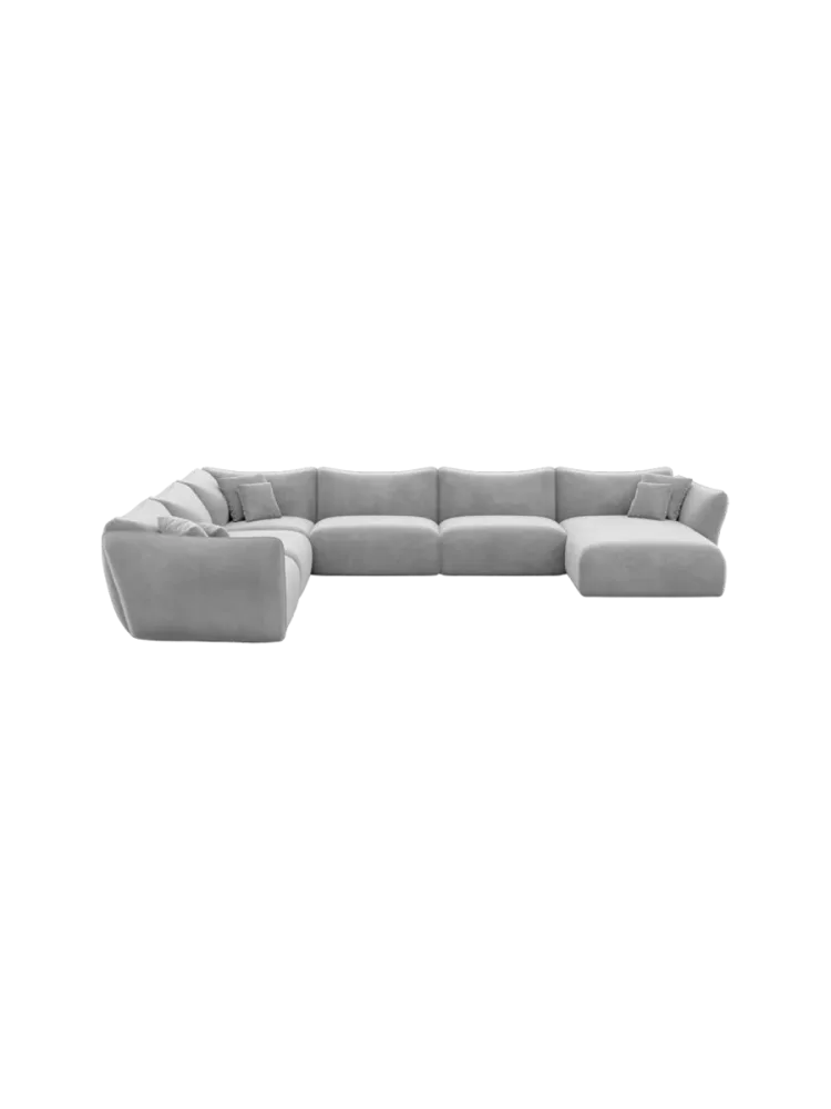 7-Sitzer Design Panorama-Sofa „Monaco XXL“ mit Samtbezug Samtbezug Hellgrau BLOOMINGLOFT Collection