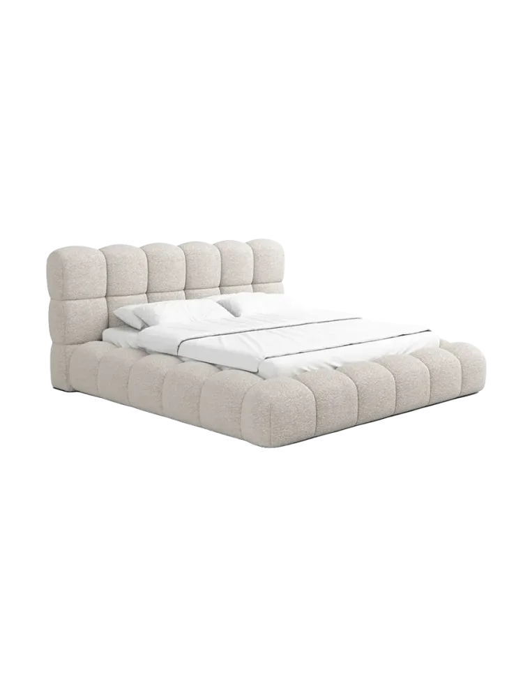 Design Polsterbett „Momo“ mit Ablagefach, Bouclé Toffee BLOOMINGLOFT Collection