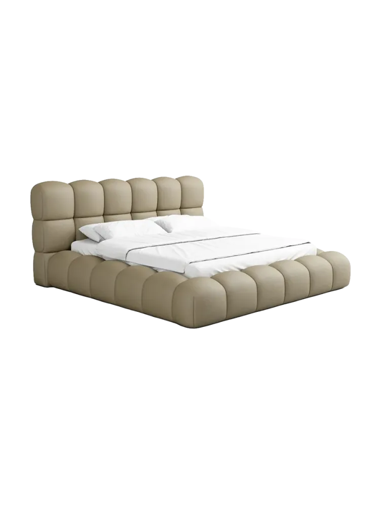 Design Polsterbett „Momo“ mit Ablagefach, Kunstleder Beige dunkel BLOOMINGLOFT Collection