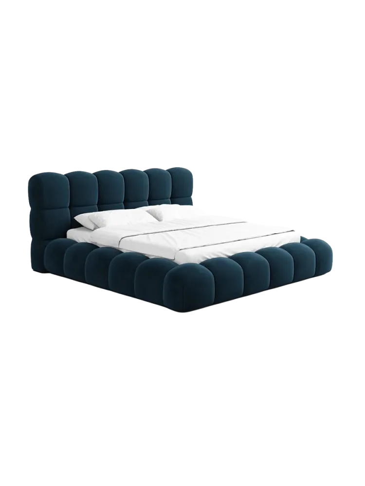 Design Polsterbett „Momo“ mit Ablagefach, Webstoff Dunkelblau Strukturstoff Dunkelblau BLOOMINGLOFT Collection