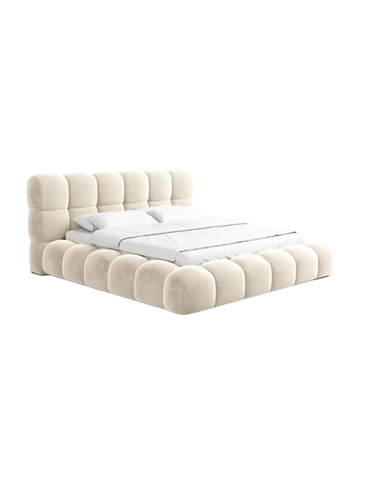 Design Polsterbett „Momo“ mit Ablagefach, Samt Cream BLOOMINGLOFT Collection