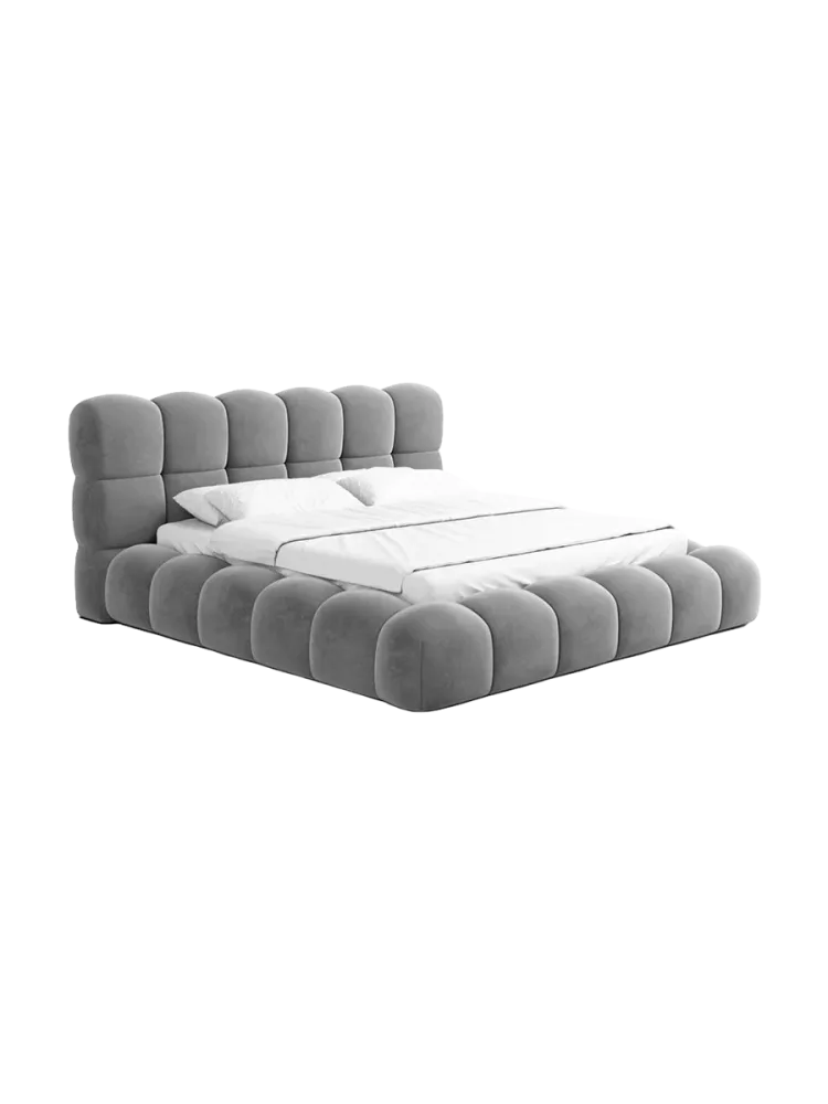 Design Polsterbett „Momo“ mit Ablagefach, Samt Grau BLOOMINGLOFT Collection
