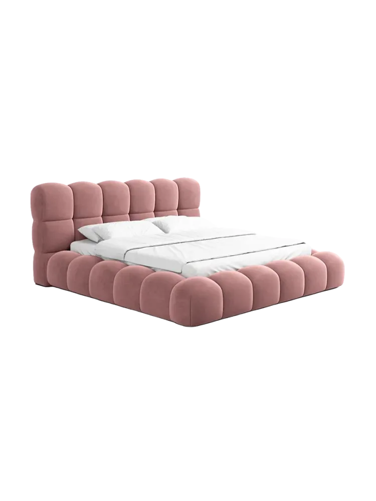 Design Polsterbett „Momo“ mit Ablagefach, Samt Lachsrosa BLOOMINGLOFT Collection
