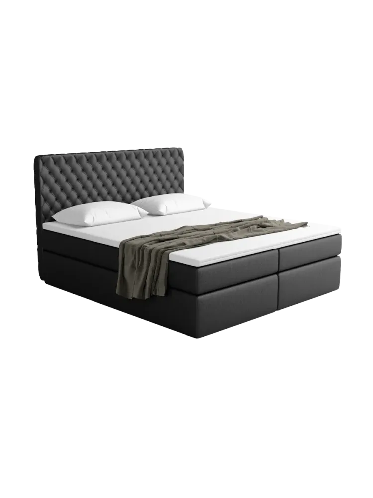 Design Boxspringbett „Mistura“ mit Ablagefach, Kunstleder Schwarz BLOOMINGLOFT Collection