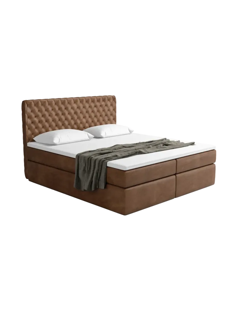 Design Boxspringbett „Mistura“ mit Ablagefach, Kunstleder Choco Brown Kunstleder Schokobraun BLOOMINGLOFT Collection