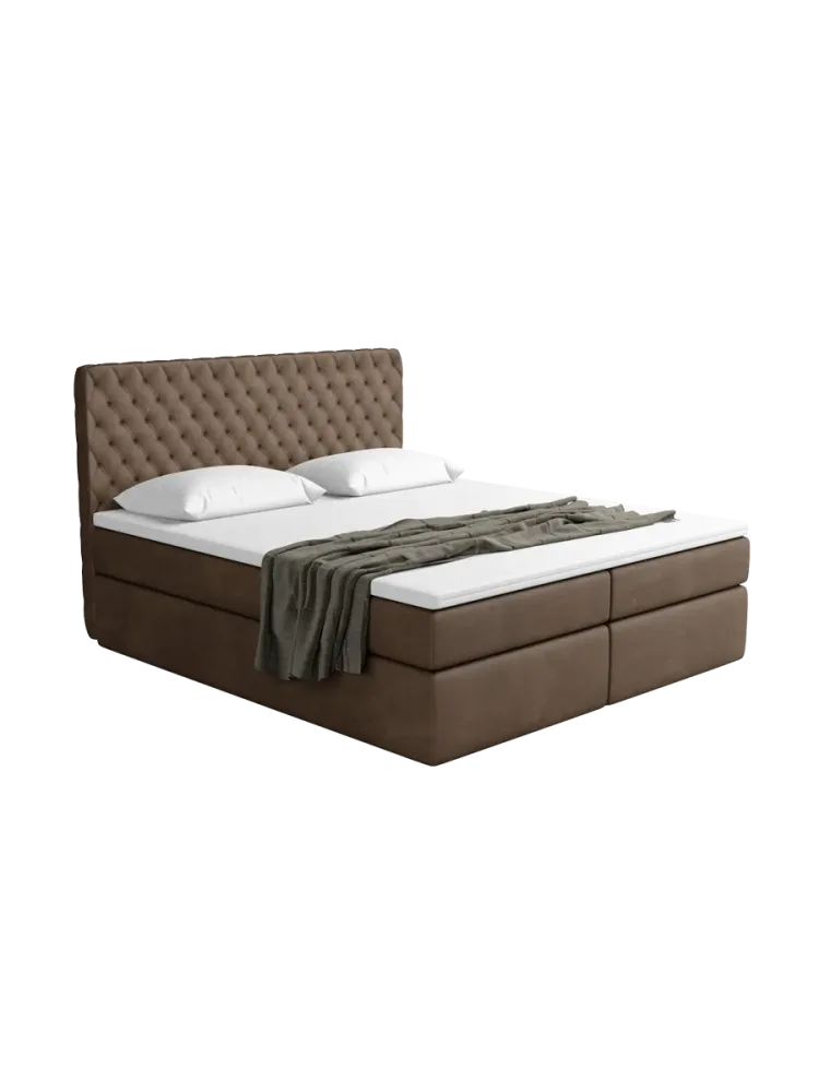 Design Boxspringbett „Mistura“ mit Ablagefach, Kunstleder Dunkelbraun BLOOMINGLOFT Collection