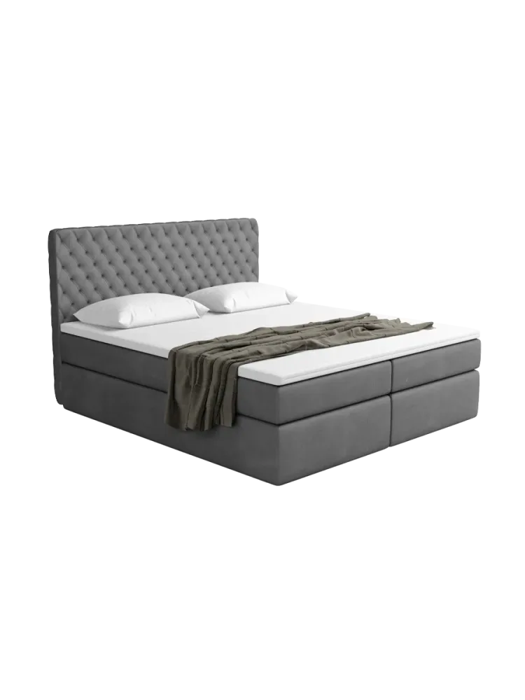 Design Boxspringbett „Mistura“ mit Ablagefach, Kunstleder Grau BLOOMINGLOFT Collection
