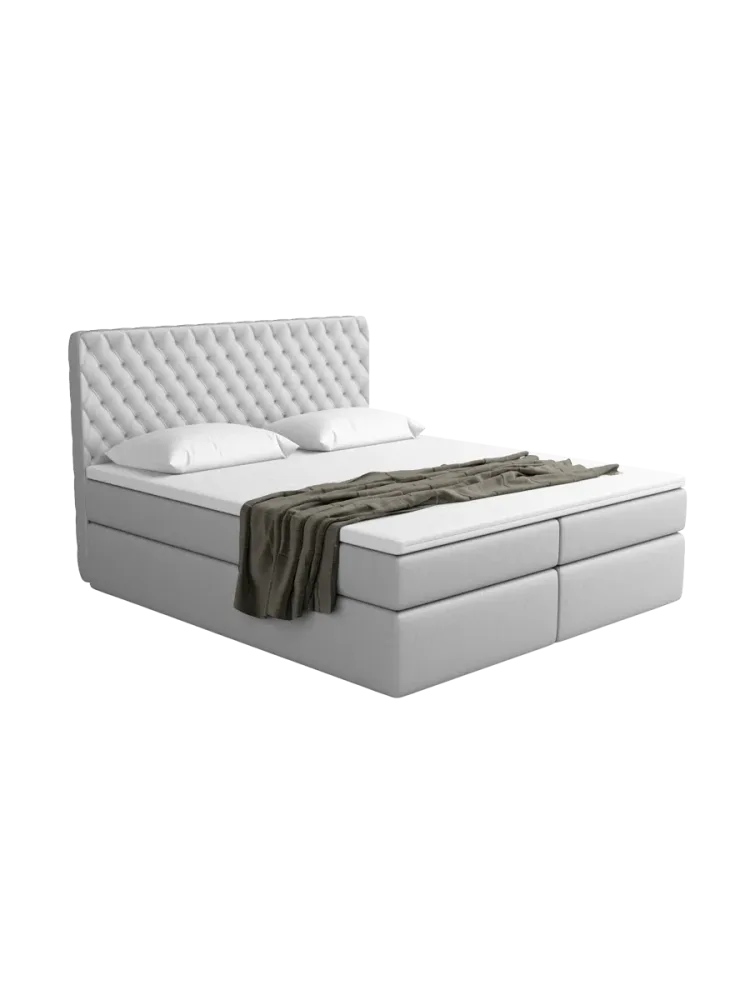 Design Boxspringbett „Mistura“ mit Ablagefach, Kunstleder Hellgrau BLOOMINGLOFT Collection