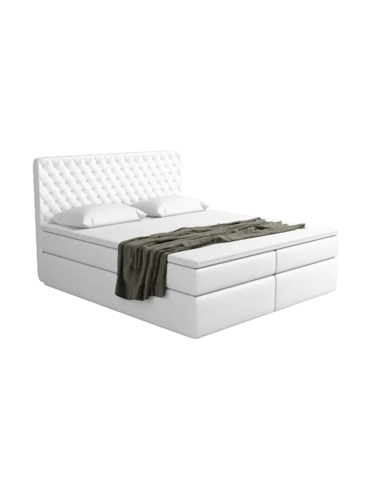 Design Boxspringbett „Mistura“ mit Ablagefach, Kunstleder Weiss BLOOMINGLOFT Collection