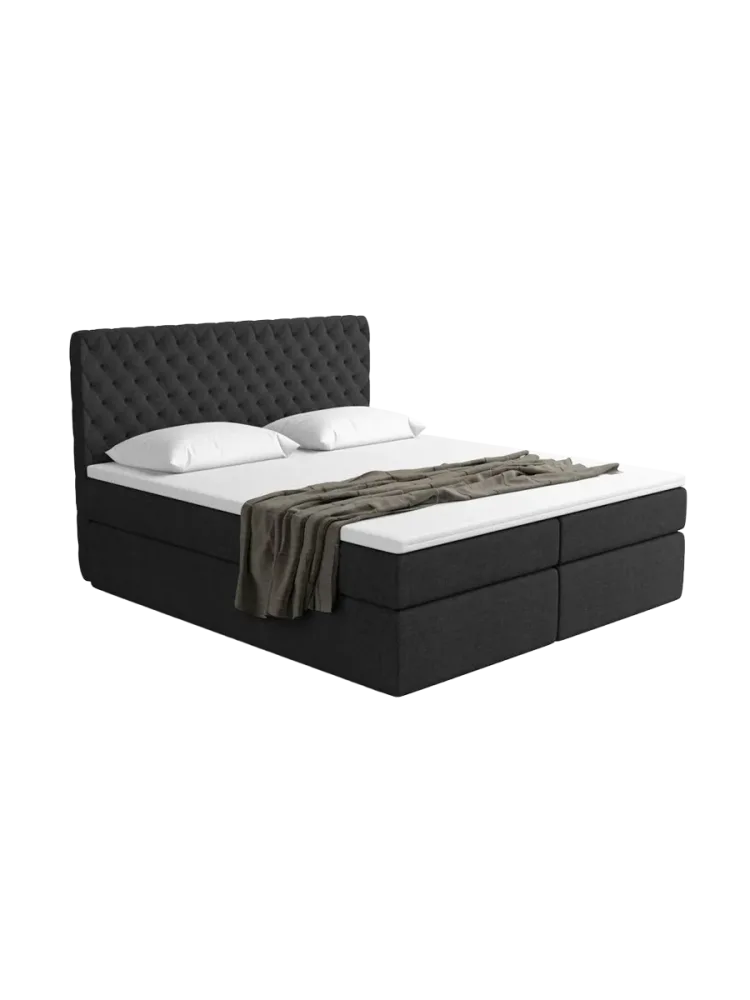 Design Boxspringbett „Alvara“ mit Ablagefach, Webstoff Schwarz Strukturstoff Schwarz BLOOMINGLOFT Collection