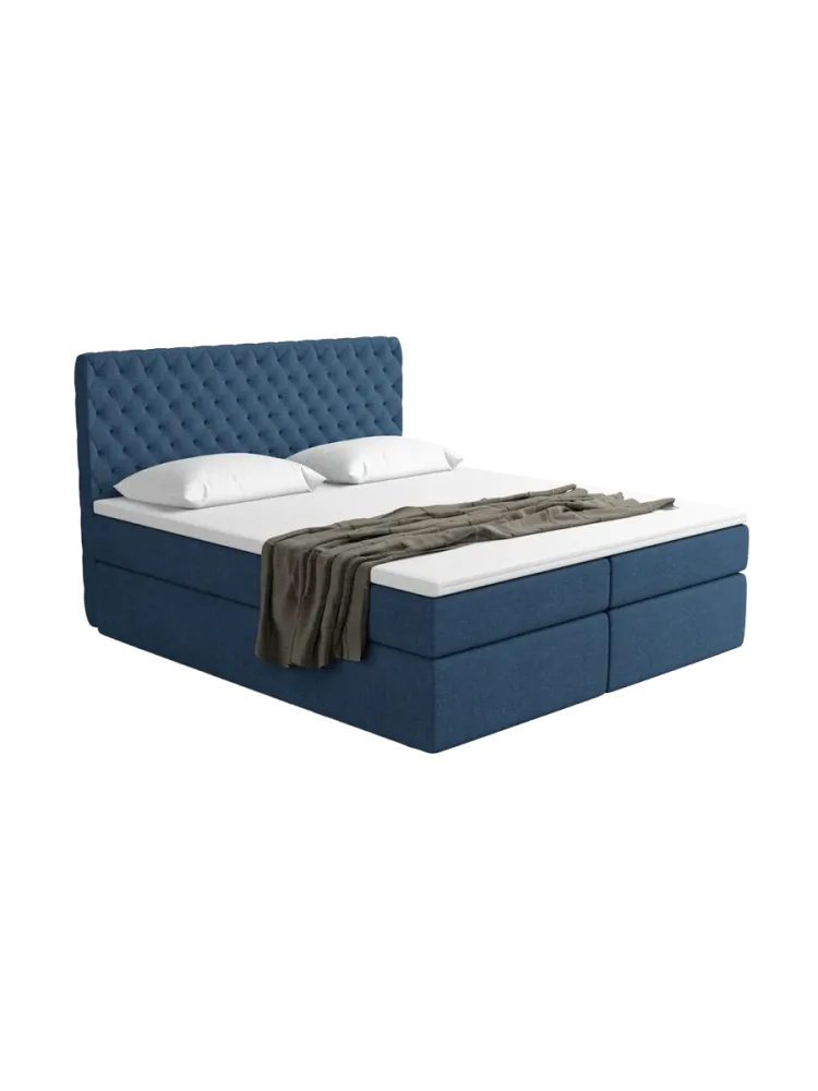Design Boxspringbett „Alvara“ mit Ablagefach, Webstoff Dunkelblau Strukturstoff Dunkelblau BLOOMINGLOFT Collection