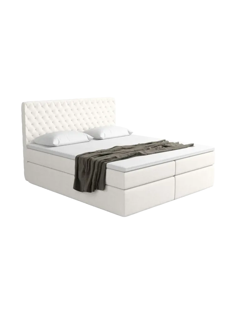 Design Boxspringbett „Alvara“ mit Ablagefach, Webstoff Weiss Strukturstoff Weiss BLOOMINGLOFT Collection