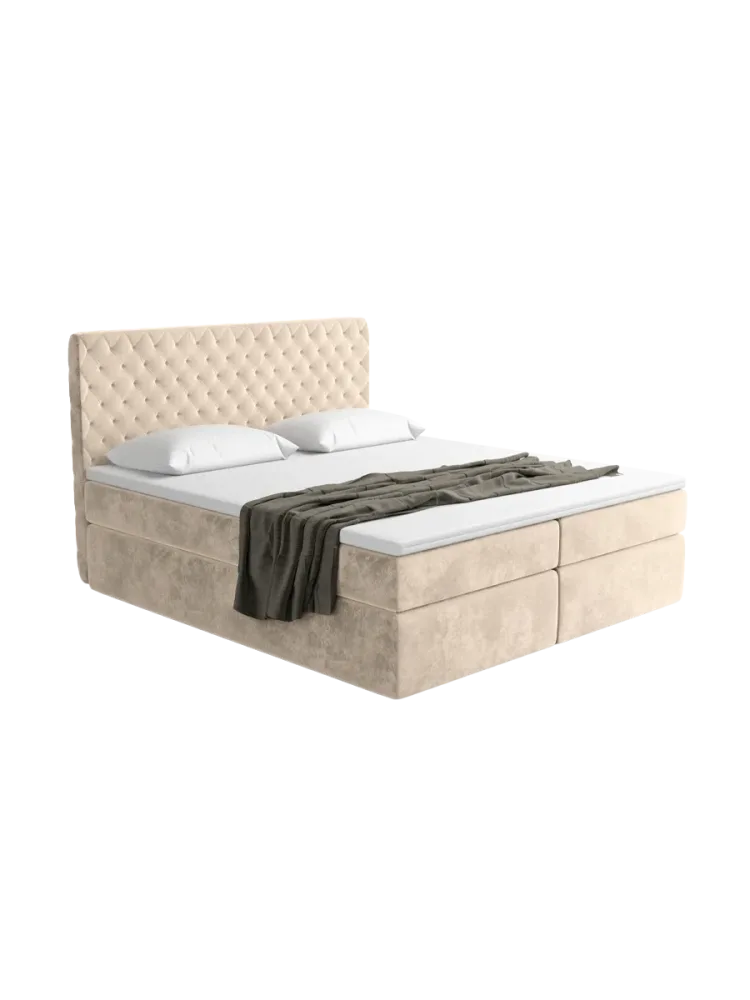 Design Boxspringbett „Mistura“ mit Ablagefach, Samt Cream BLOOMINGLOFT Collection